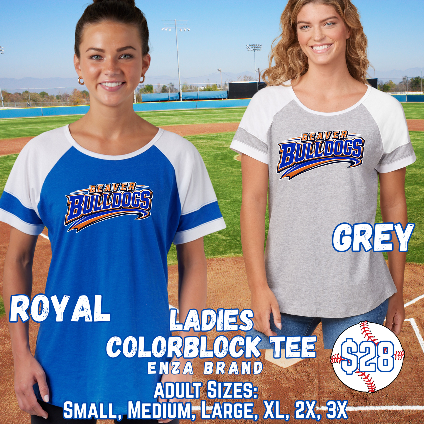 BEAVER BULLDOGS ADULT Ladies Color Block Short Sleeve Tee
