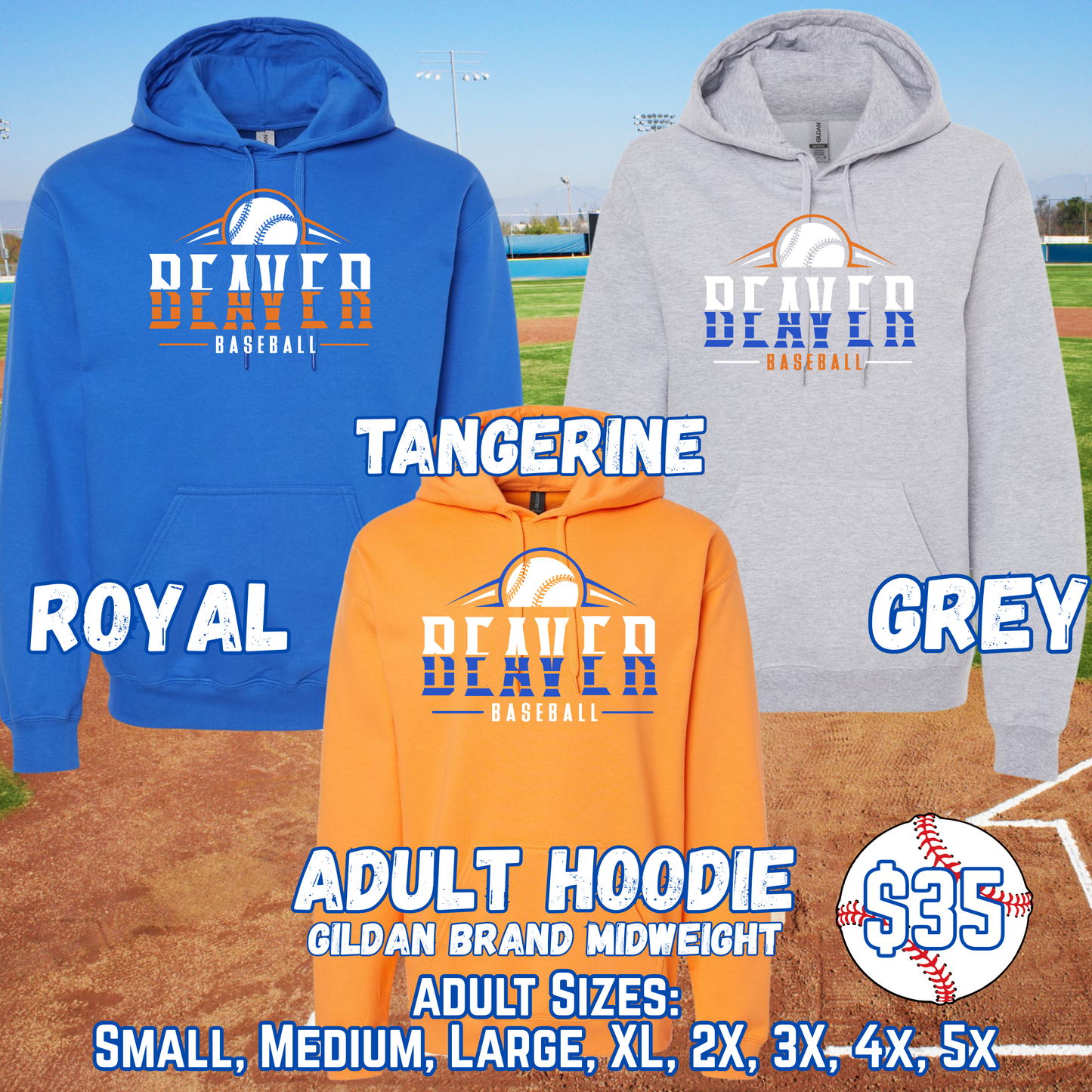 BEAVER BASEBALL ADULT Hooded Sweatshirt (GILDAN)
