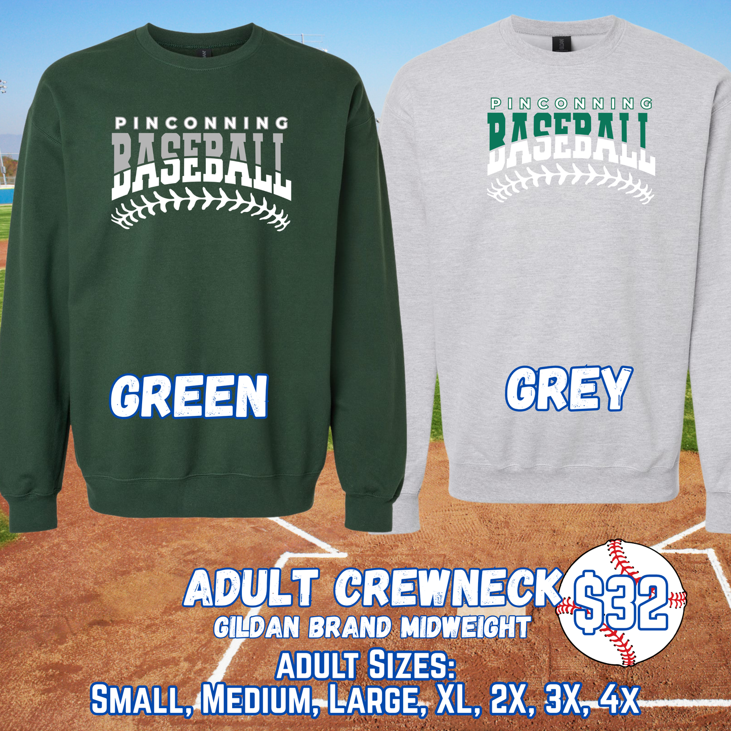 PINCONNING BASEBALL ADULT Crewneck (Gildan) Design 1