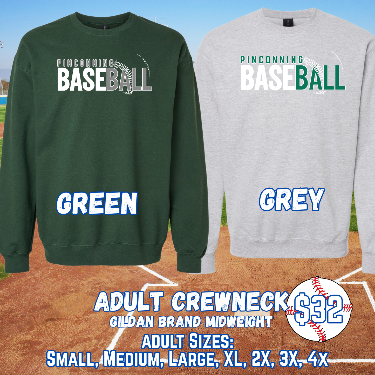 PINCONNING BASEBALL ADULT Crewneck (Gildan) Design 2