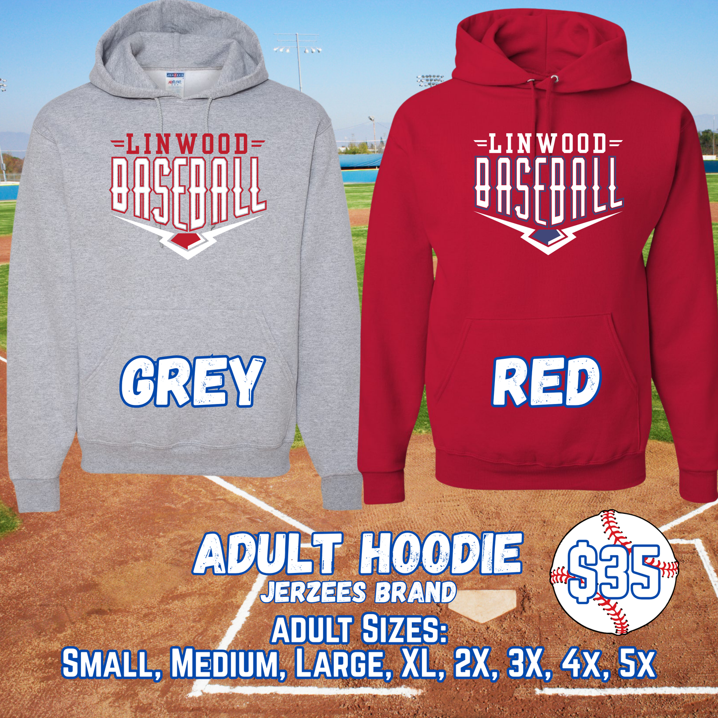 LINWOOD BASEBALL ADULT Hooded Sweatshirt (JERZEES)