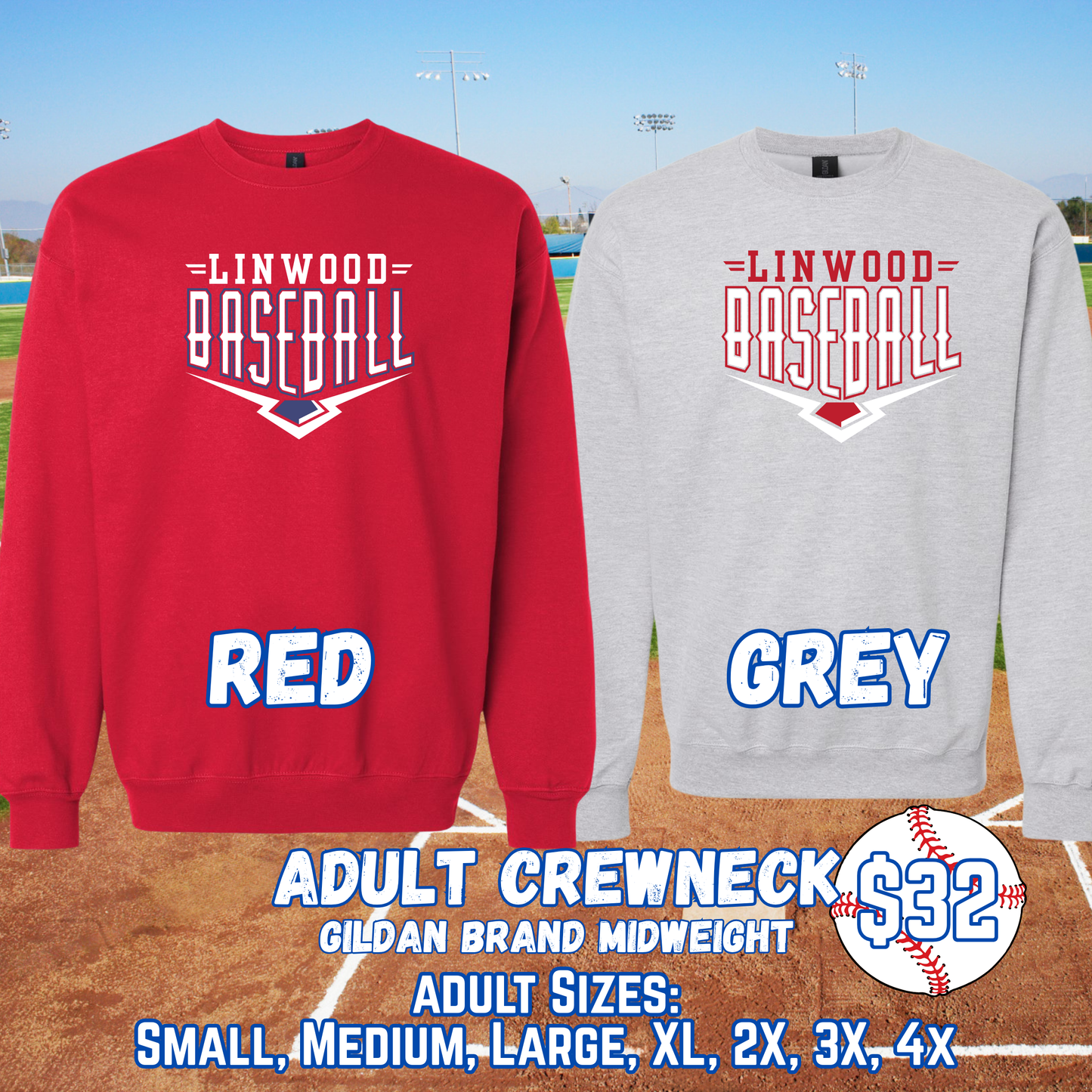 LINWOOD BASEBALL ADULT Crewneck (Gildan)
