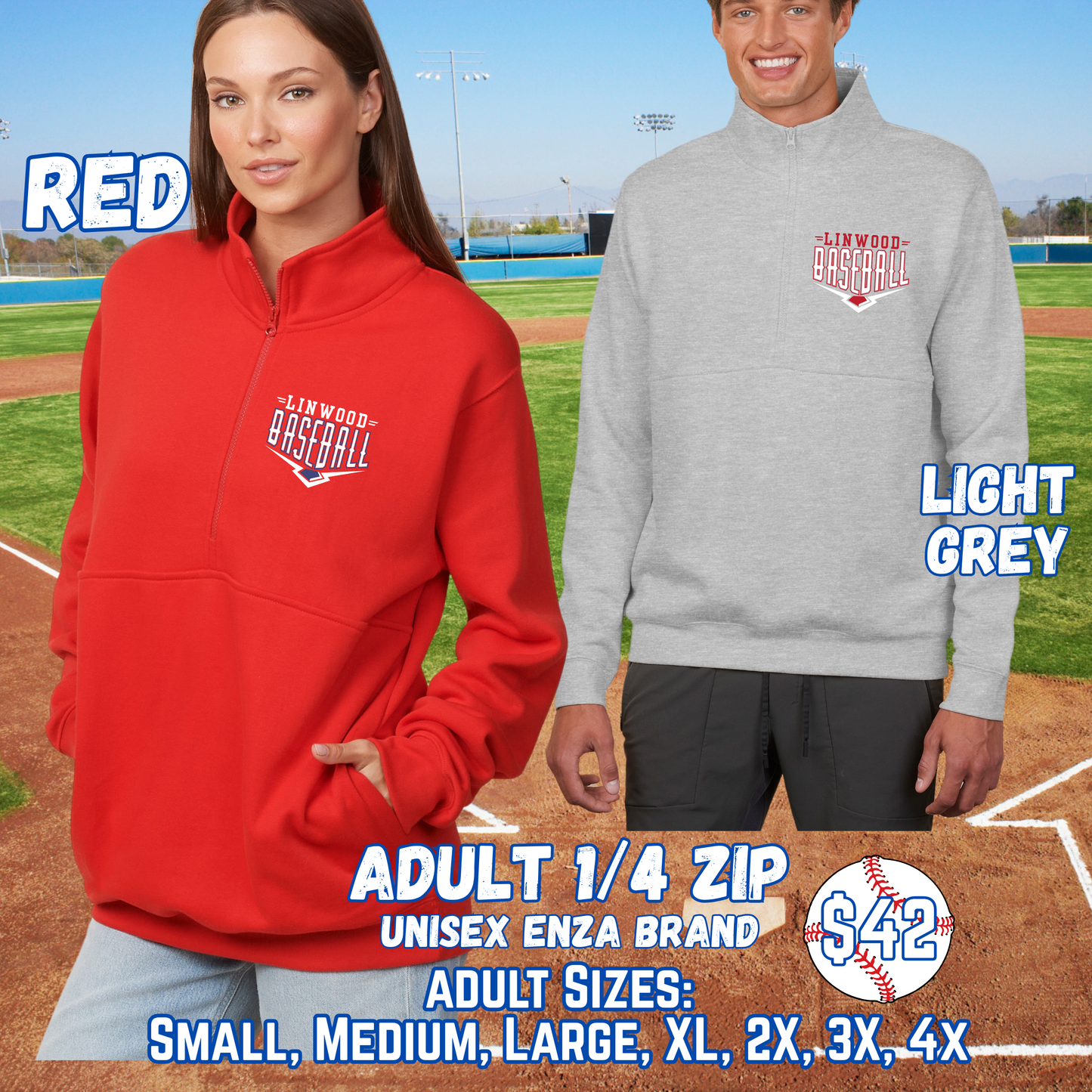 LINWOOD BASEBALL ADULT 1/4 Zip Crewneck