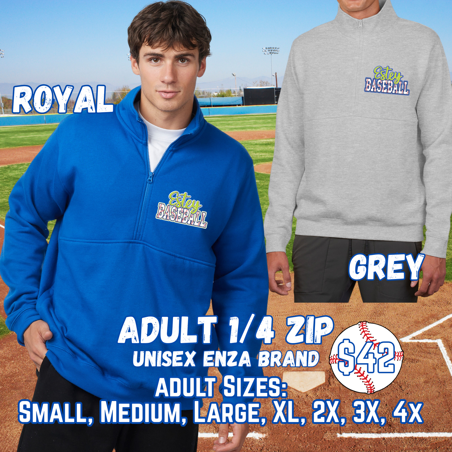 ESTEY BASEBALL ADULT 1/4 Zip Crewneck