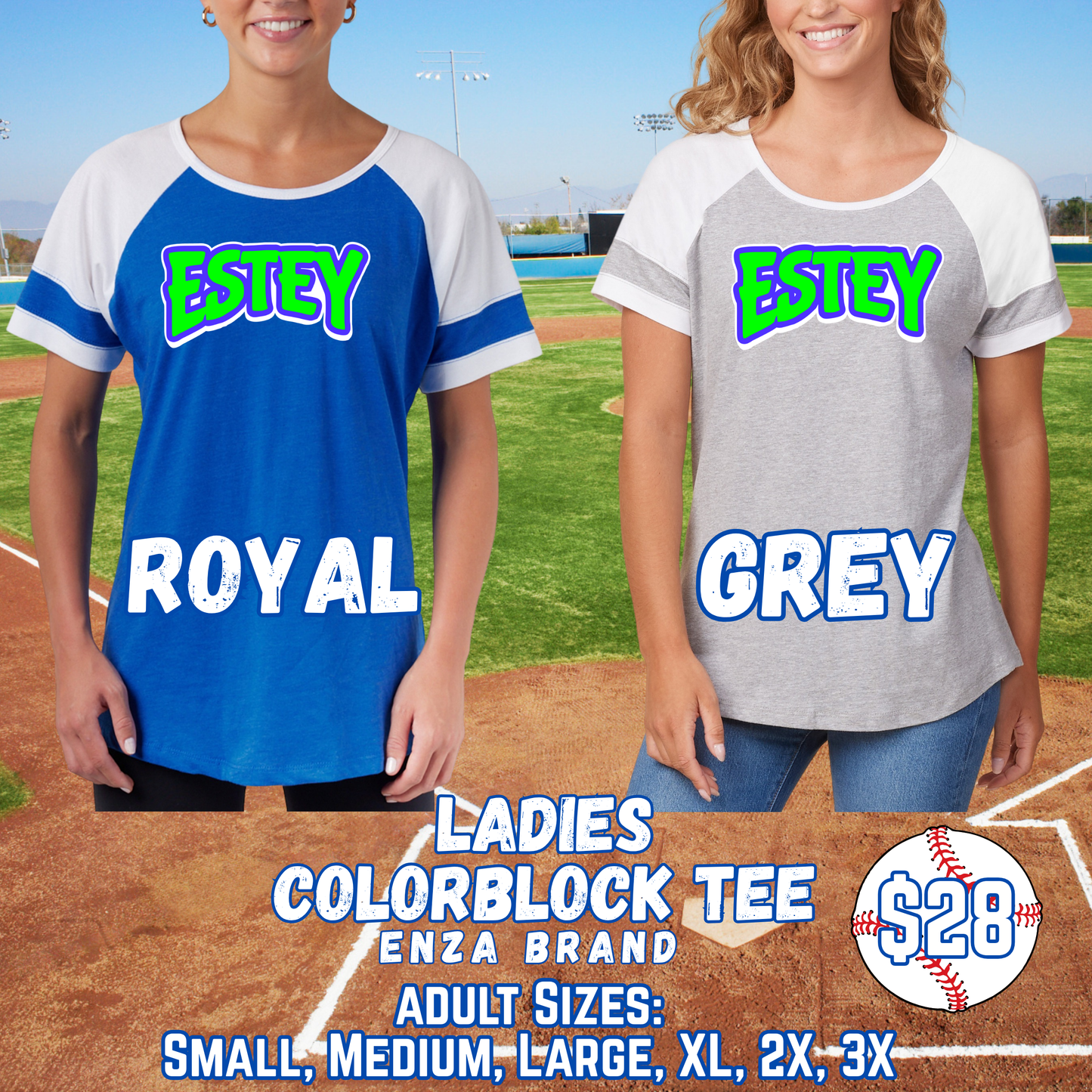 ESTEY GENERIC ADULT Ladies Color Block Short Sleeve Tee