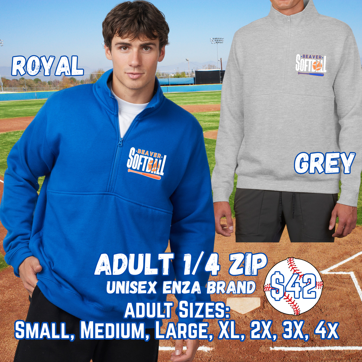 BEAVER SOFTBALL ADULT 1/4 Zip Crewneck