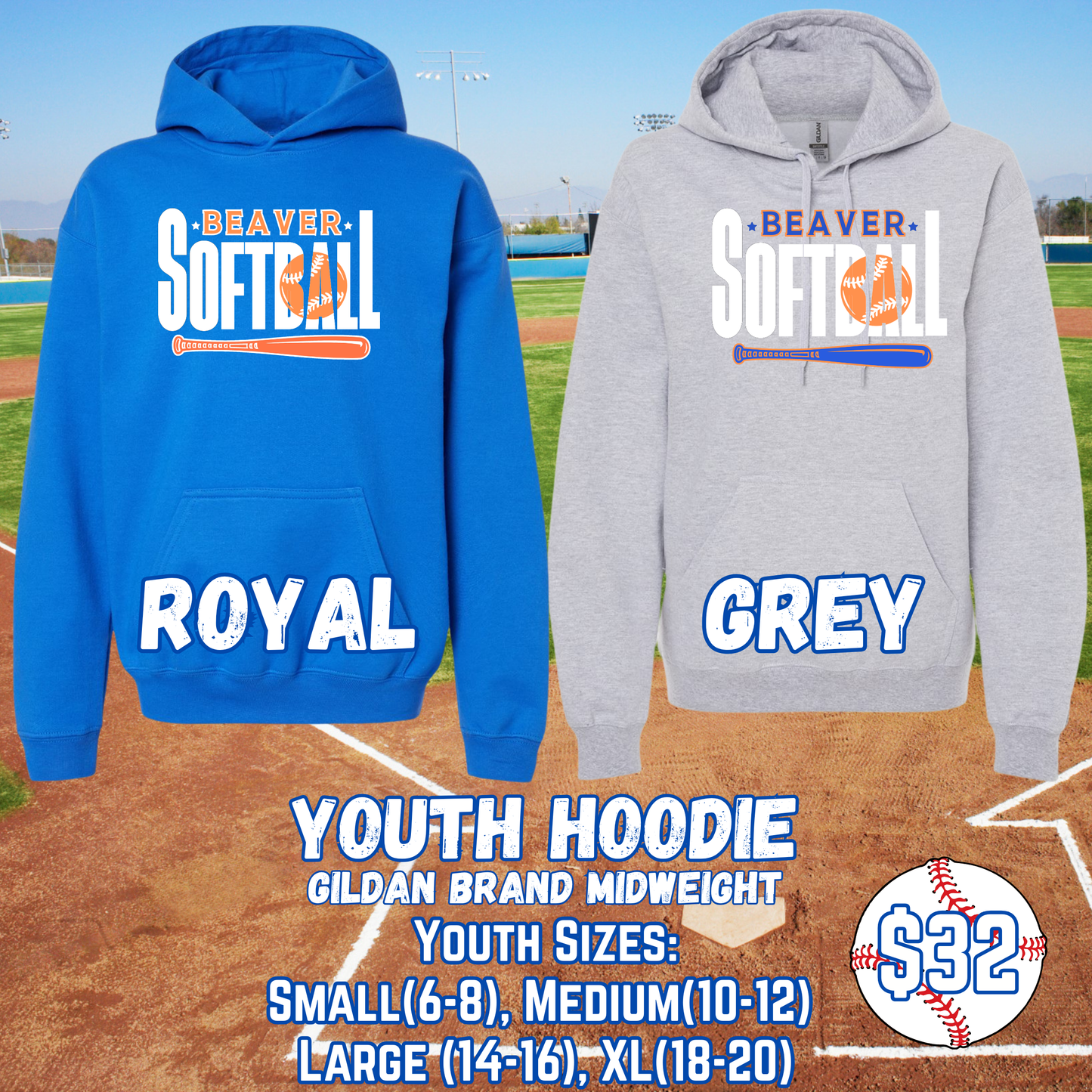 BEAVER SOFTBALL YOUTH Hoodie (Gildan)