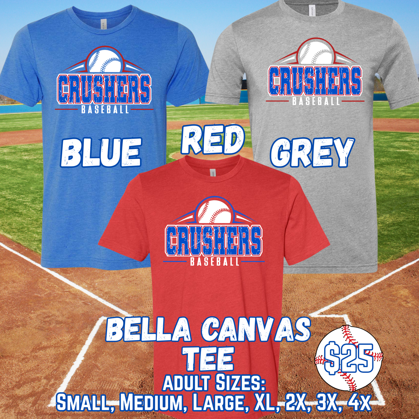 CRUSHERS BASEBALL ADULT Short Sleeve Tee
