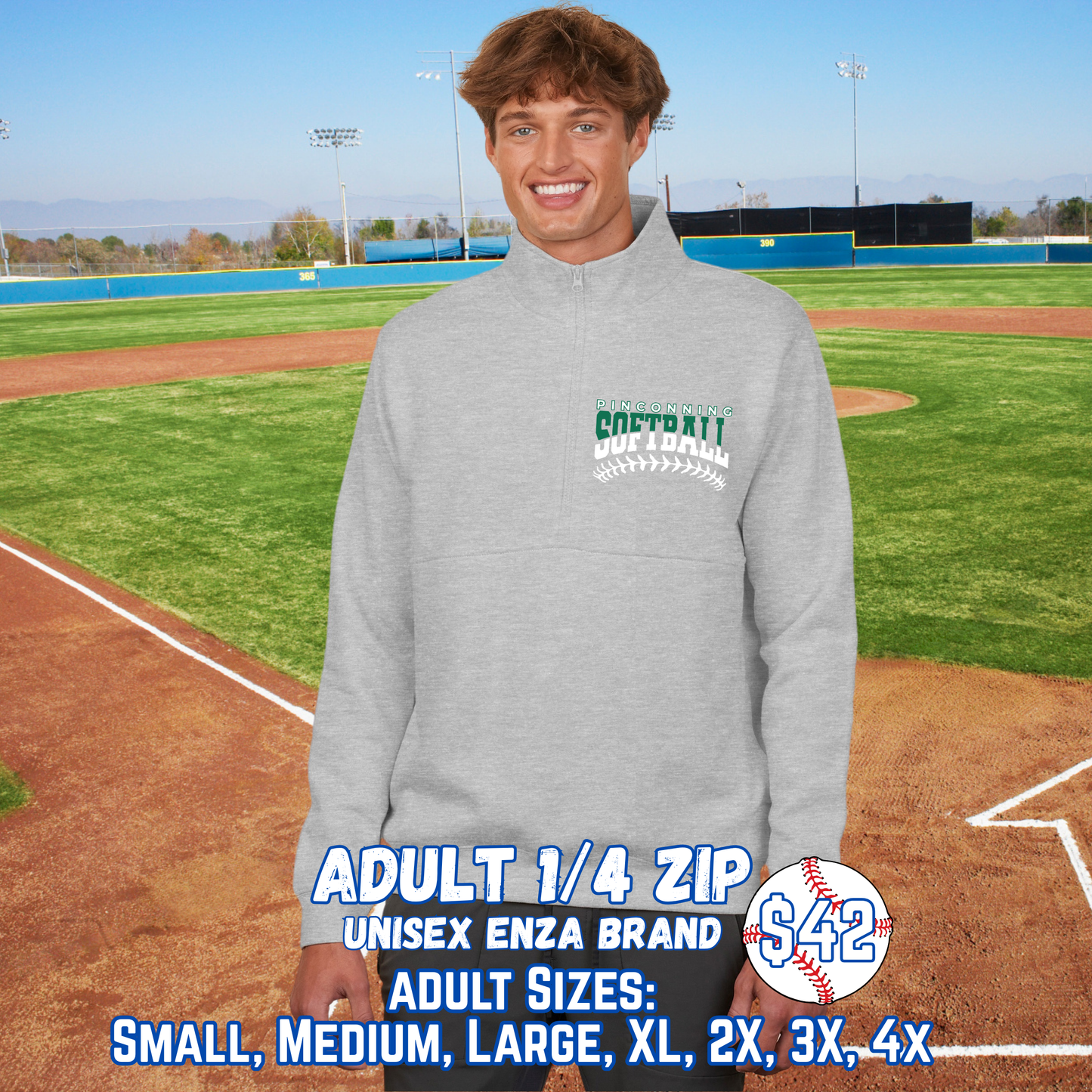 PINCONNING SOFTBALL ADULT 1/4 Zip Crewneck