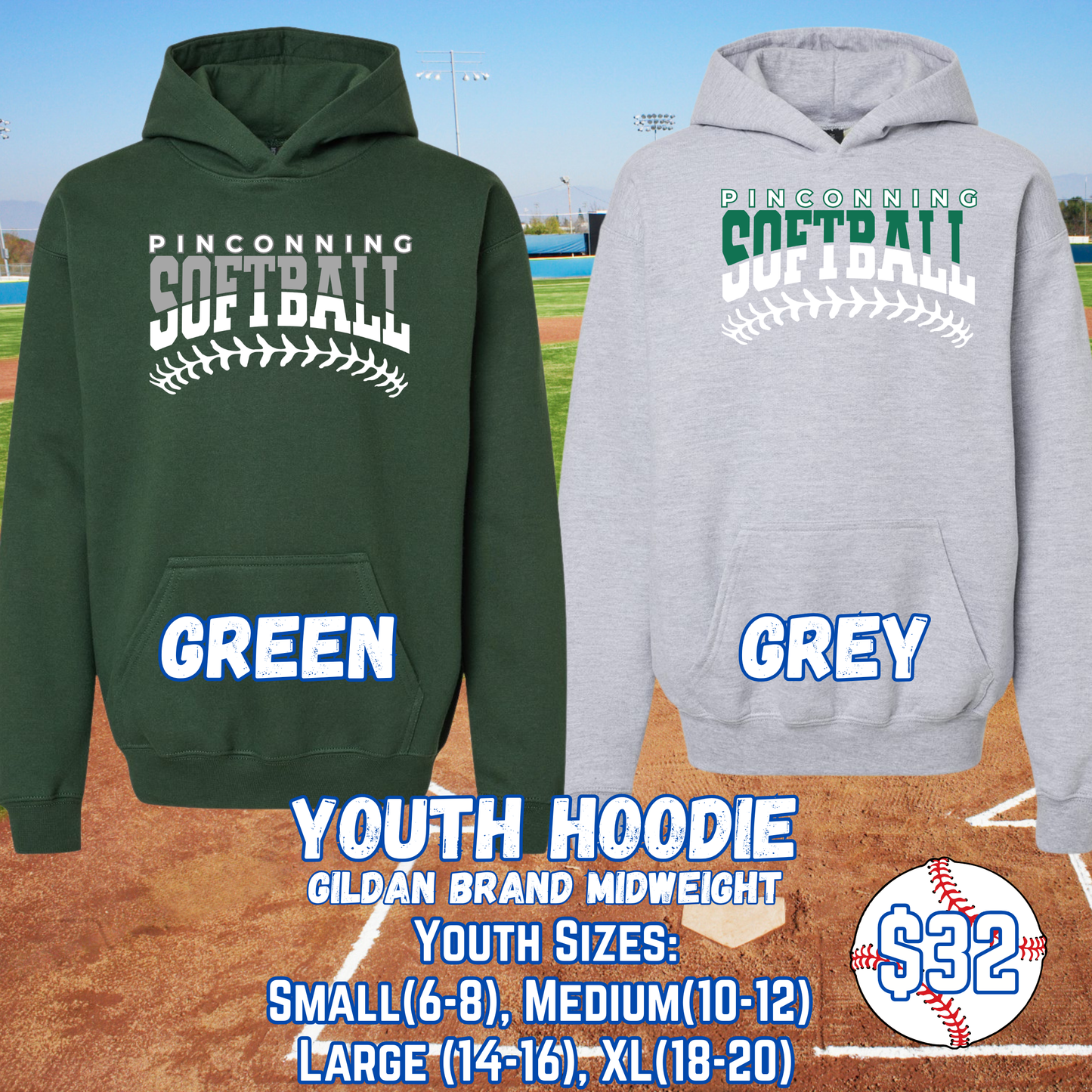 PINCONNING SOFTBALL YOUTH Hoodie (Gildan)
