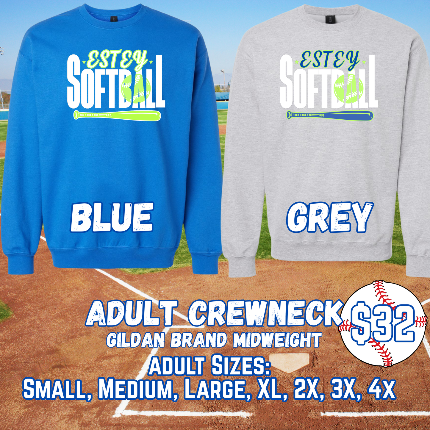 ESTEY SOFTBALL ADULT Crewneck (Gildan)