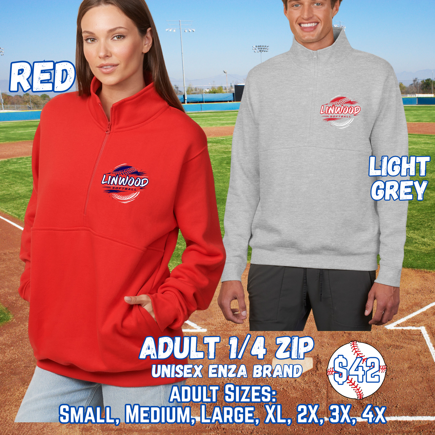 LINWOOD SOFTBALL ADULT 1/4 Zip Crewneck