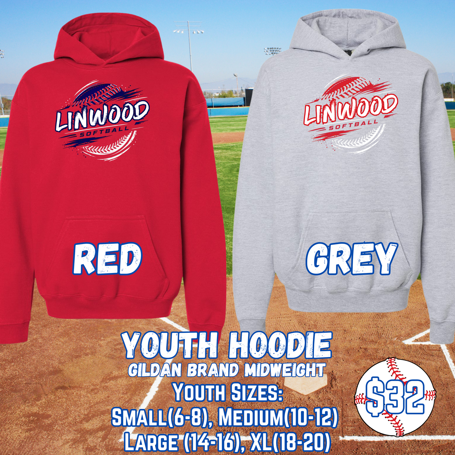 LINWOOD SOFTBALL YOUTH Hoodie (Gildan)
