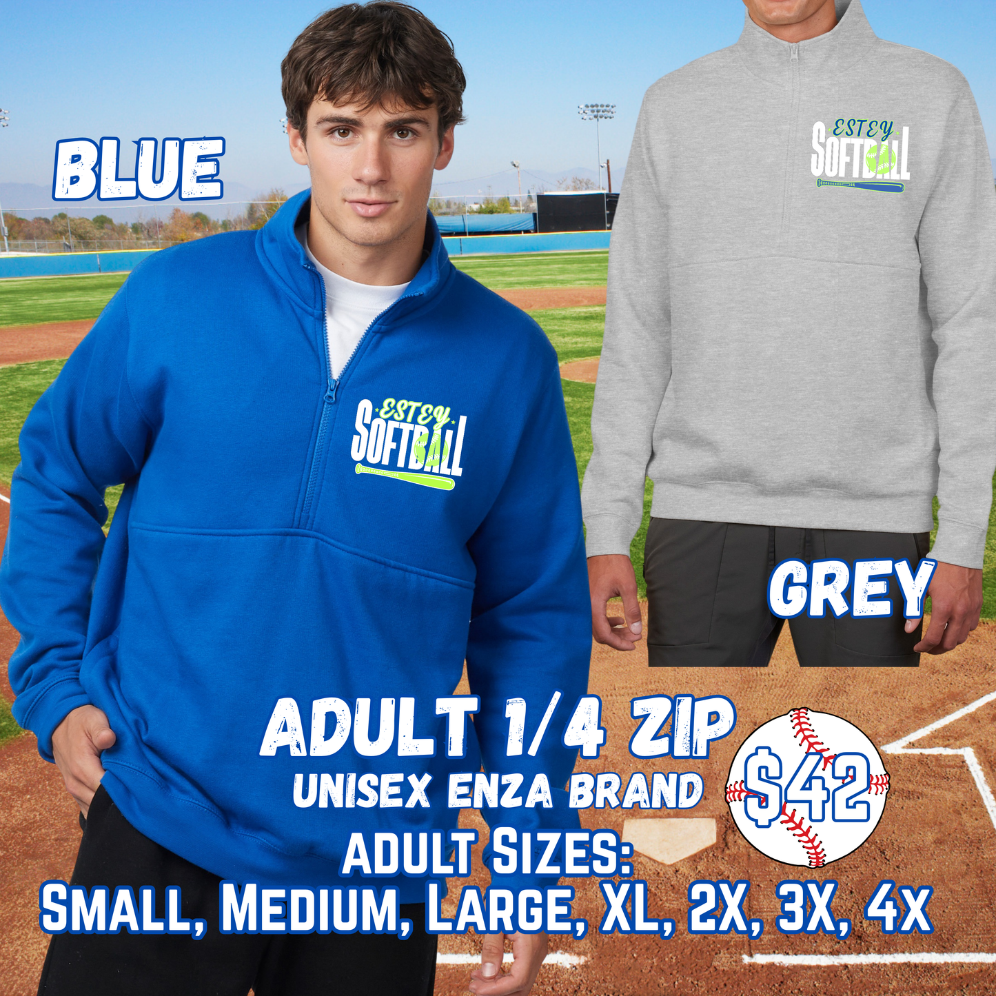 ESTEY SOFTBALL ADULT 1/4 Zip Crewneck
