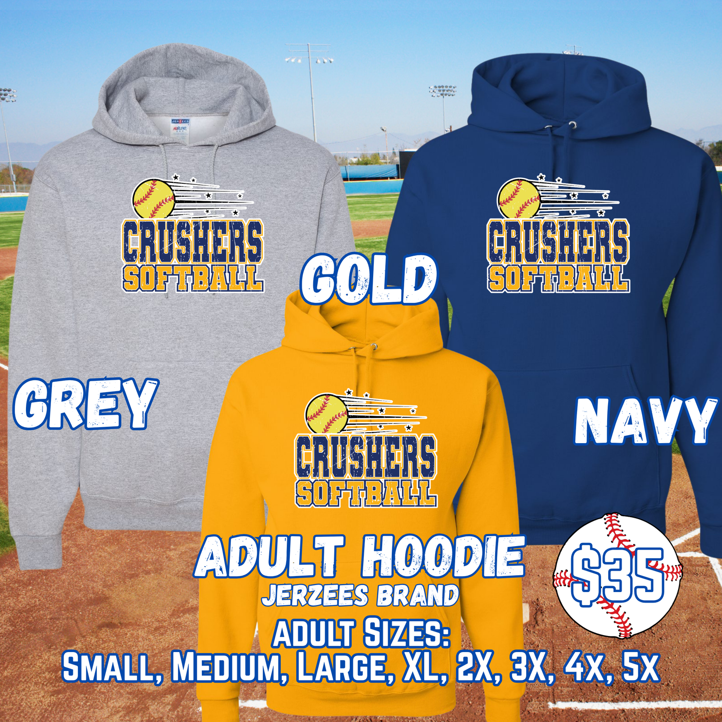 CRUSHERS SOFTBALL ADULT Hooded Sweatshirt (JERZEES)