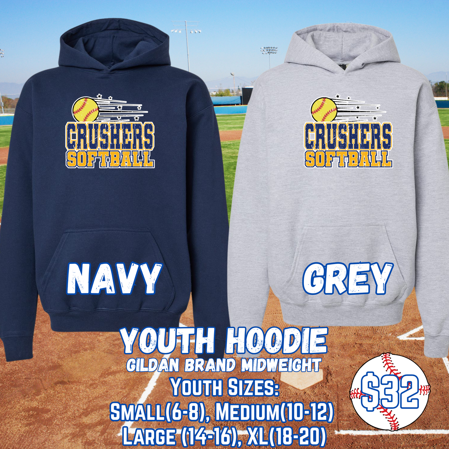 CRUSHERS SOFTBALL YOUTH Hoodie (Gildan)