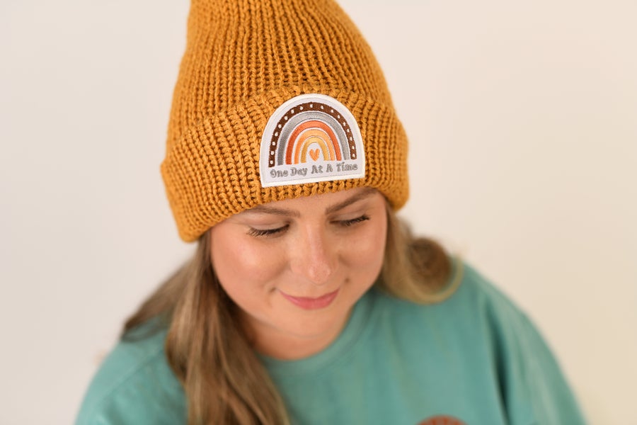 One Day At A Time Beanie Hat with Patch