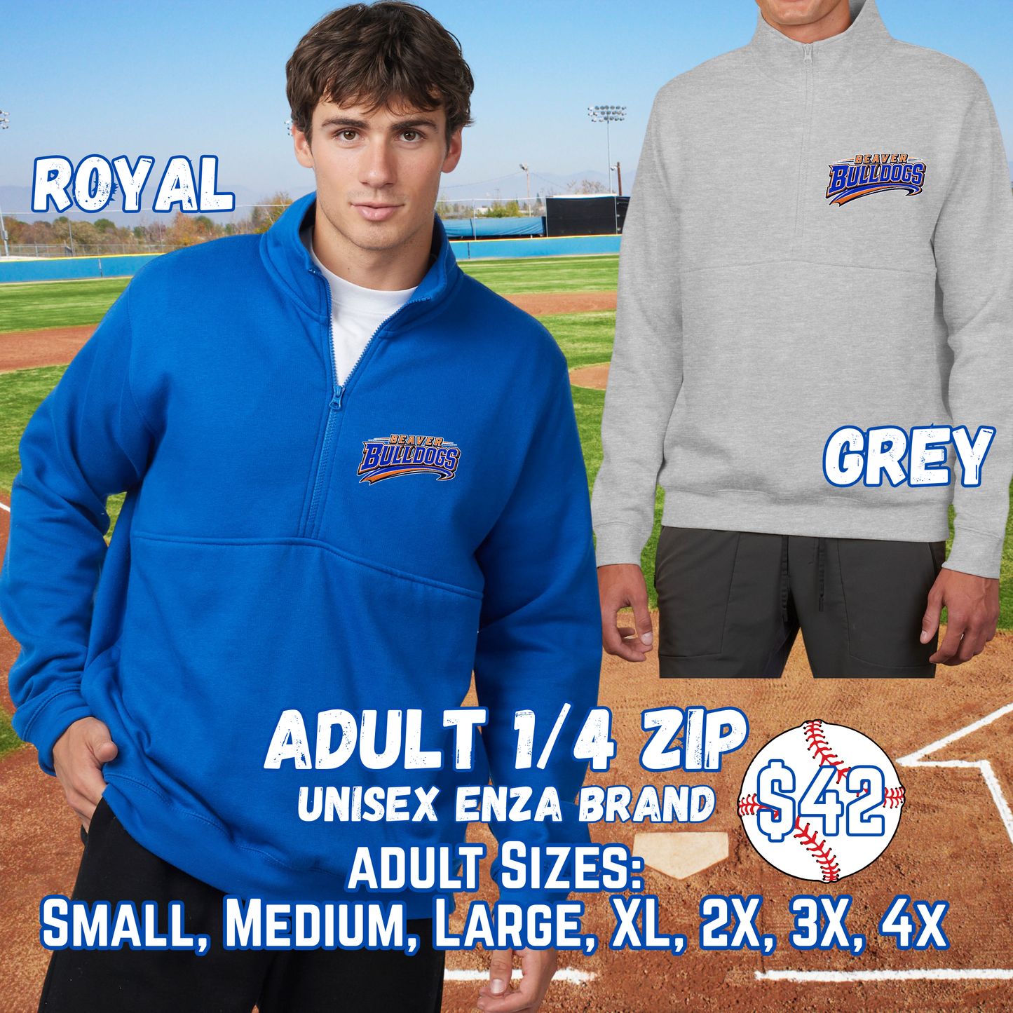 BEAVER BULLDOGS ADULT 1/4 Zip Crewneck