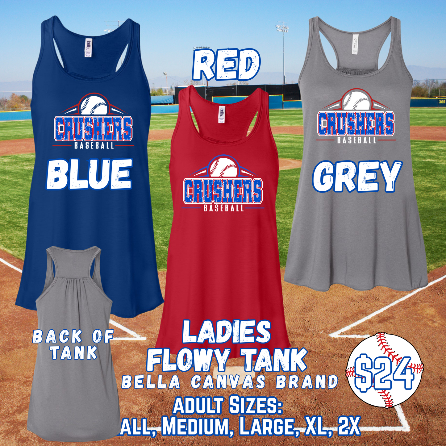 CRUSHERS BASEBALL ADULT Ladies Tank Top