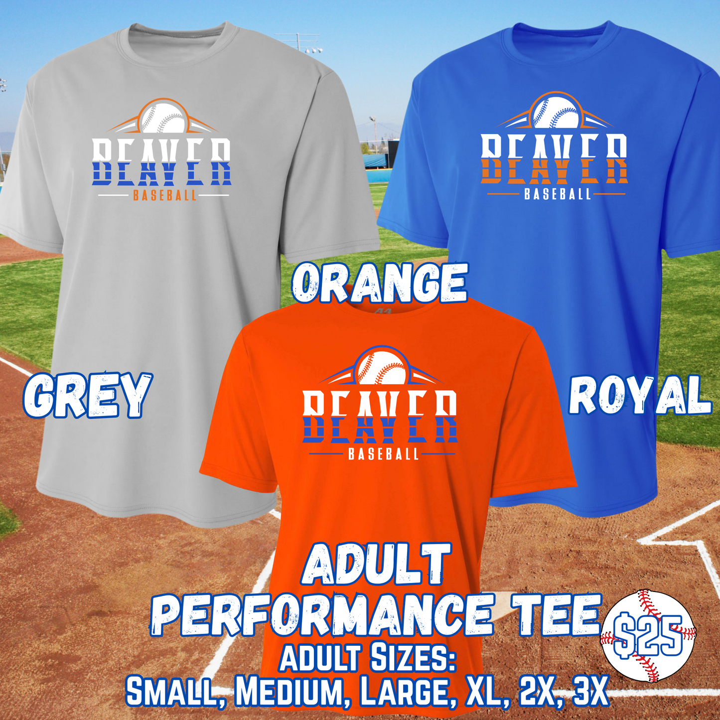BEAVER BASEBALL ADULT Short Sleeve Performance Tee