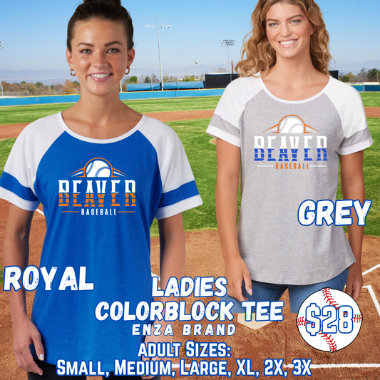 BEAVER BASEBALL ADULT Ladies Color Block Short Sleeve Tee