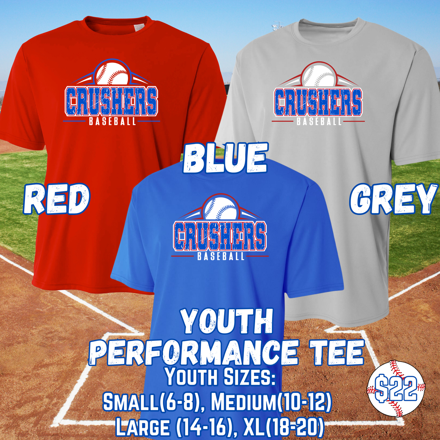 CRUSHERS BASEBALL YOUTH Performance Tee