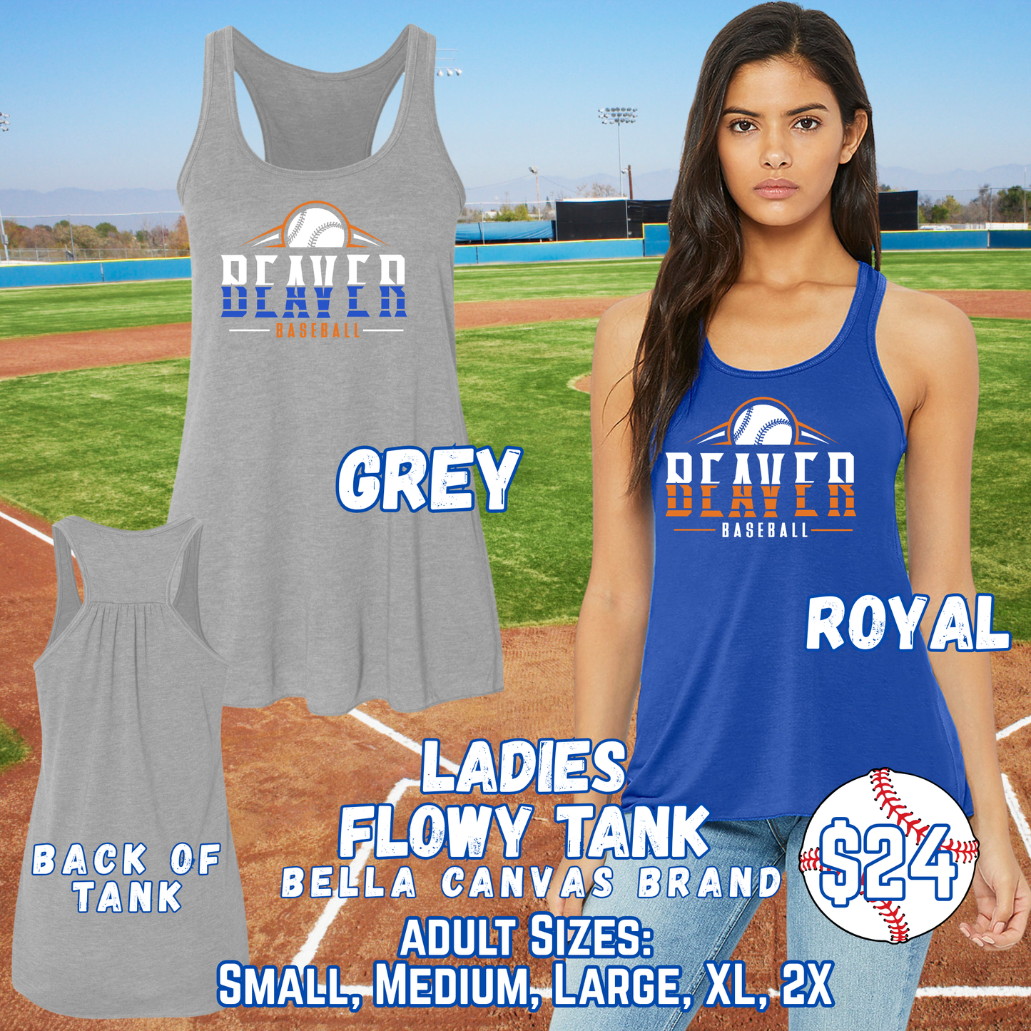 BEAVER BASEBALL ADULT Ladies Tank Top