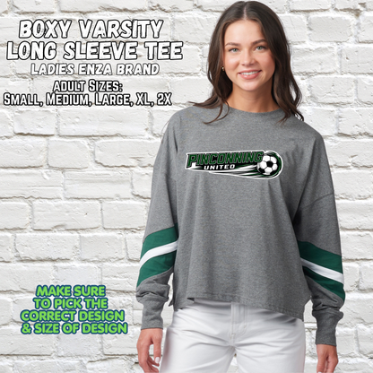 PINCONNING UNITED SOCCER Ladies Boxy Varsity Long Sleeve Tee