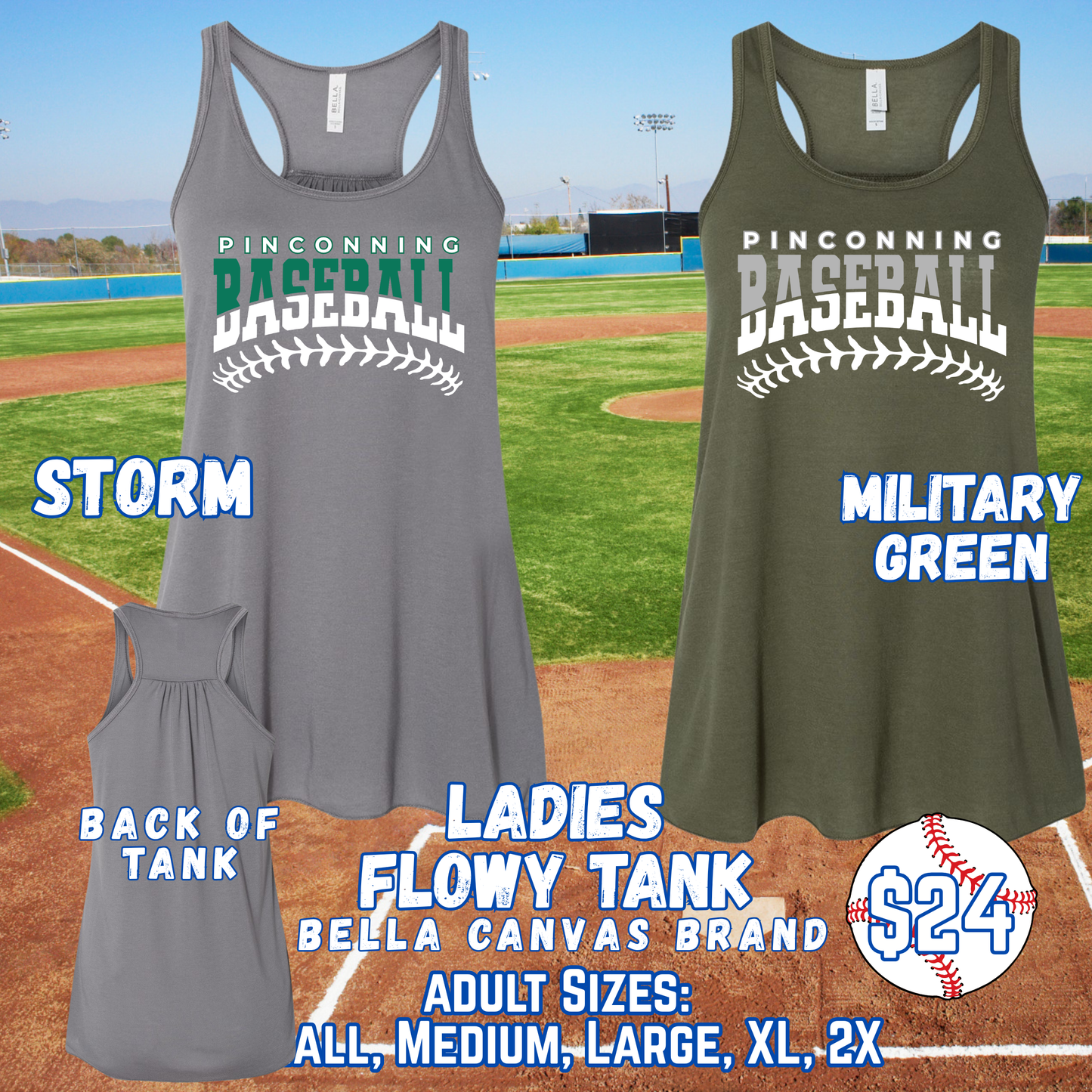 PINCONNING BASEBALL ADULT Ladies Tank Top Design 1
