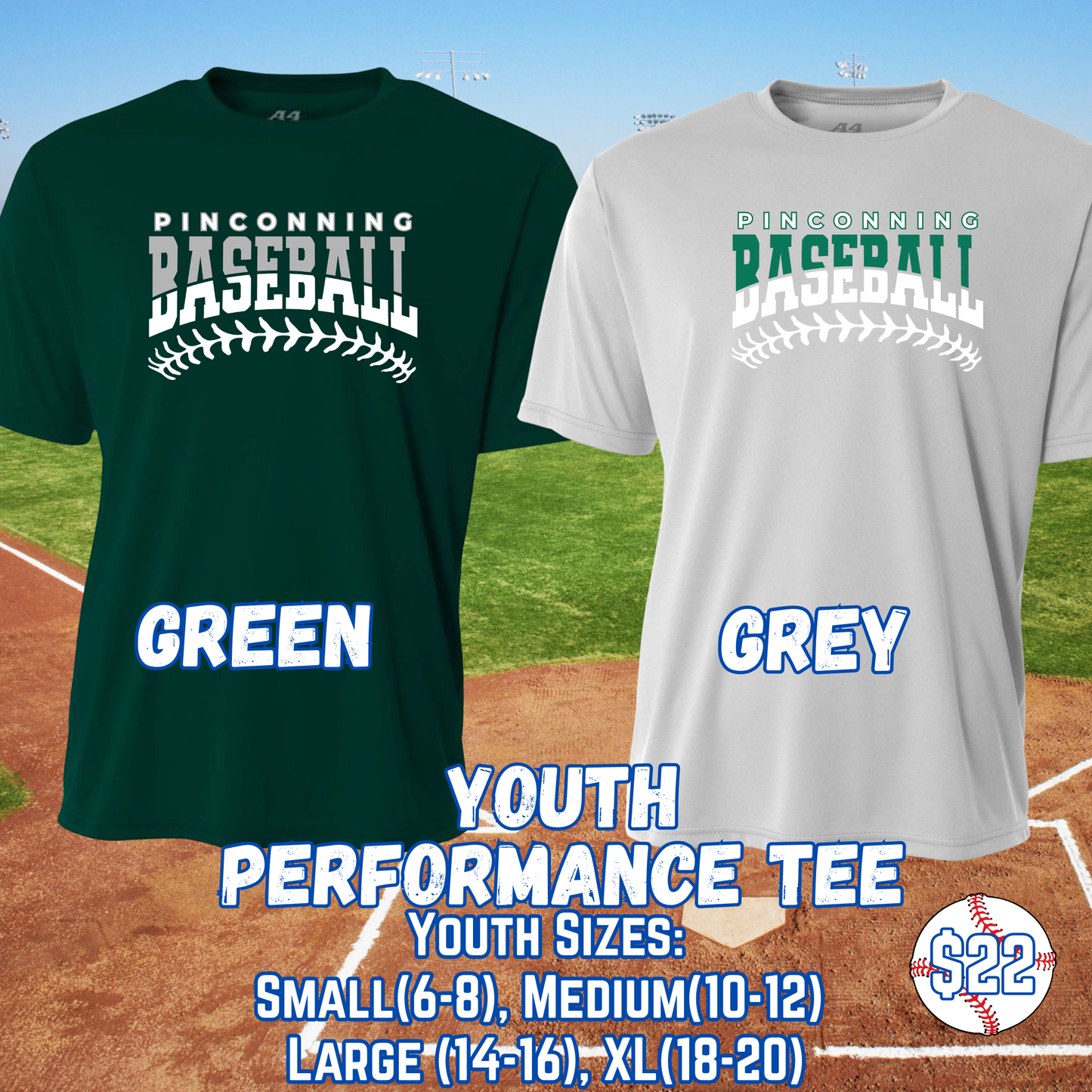 PINCONNING BASEBALL YOUTH Performance Tee Design 1