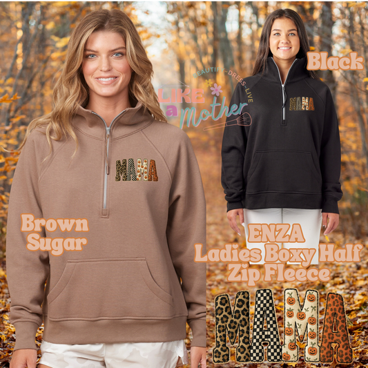 MAMA Pocket Design Women's Boxy Half Zip Fleece