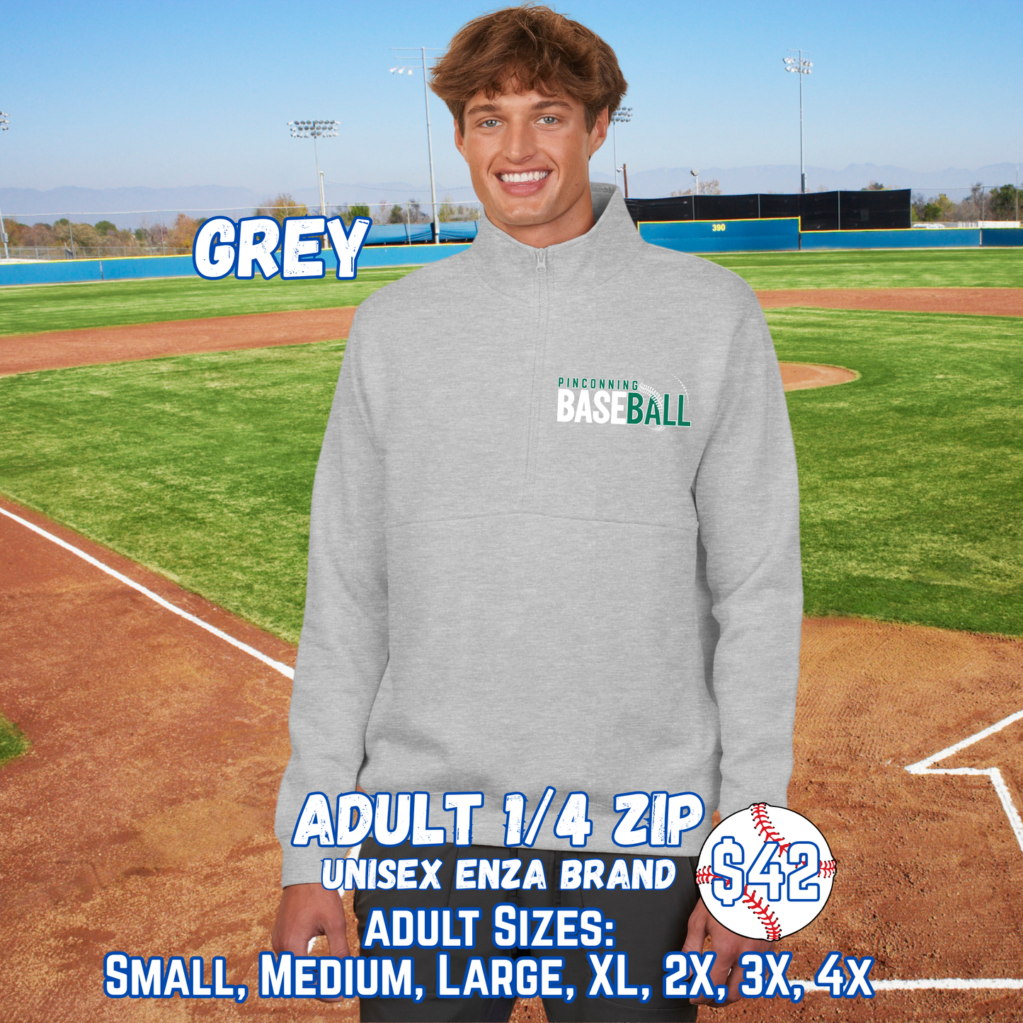 PINCONNING BASEBALL ADULT 1/4 Zip Crewneck Design 2