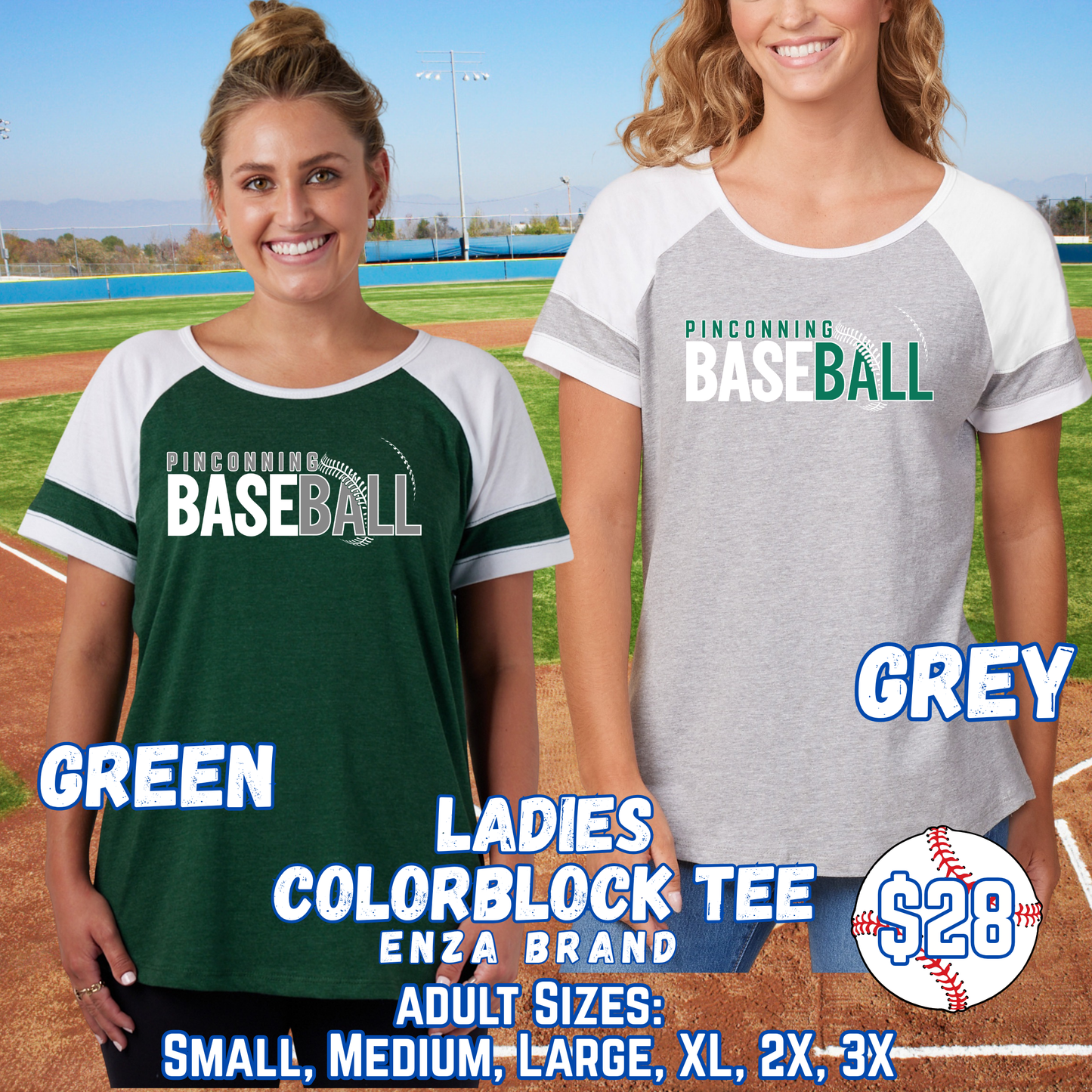 PINCONNING BASEBALL ADULT Ladies Color Block Short Sleeve Tee Design 2