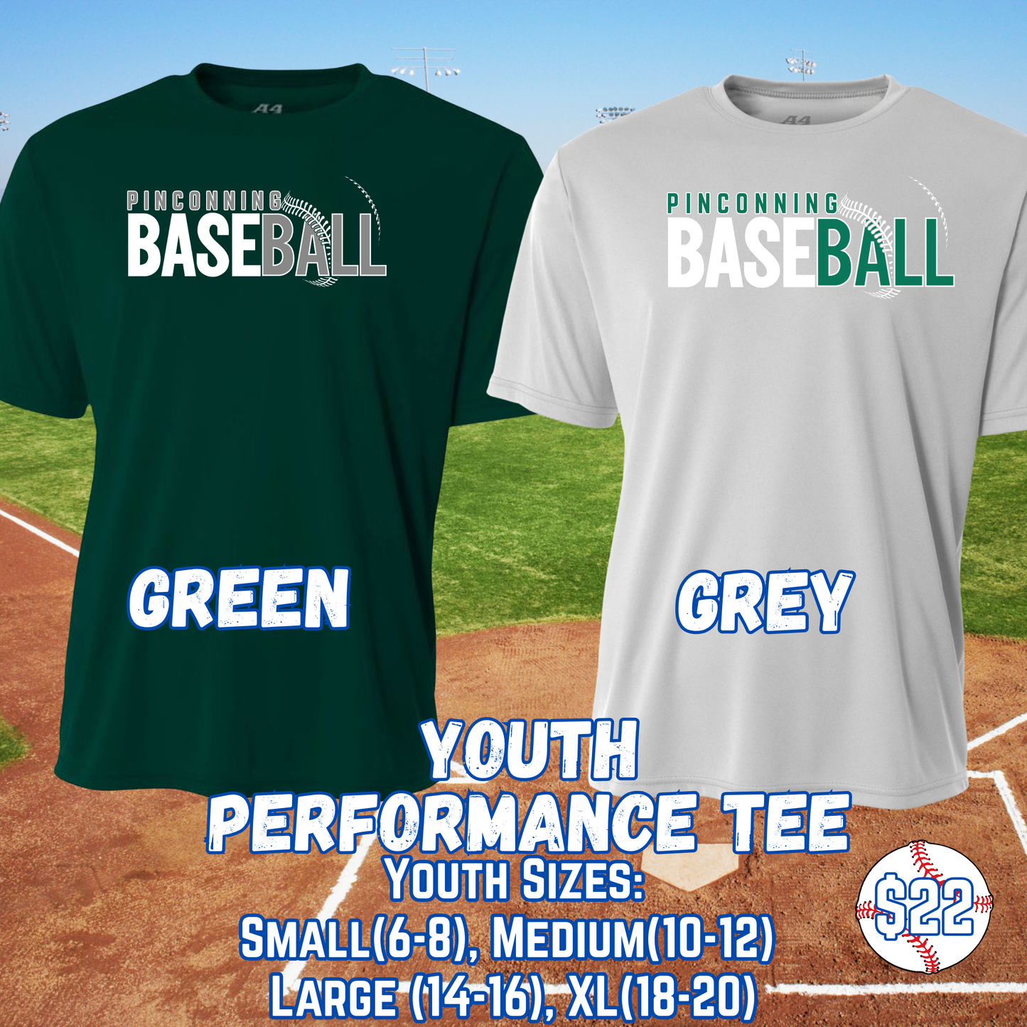 PINCONNING BASEBALL YOUTH Performance Tee Design 2
