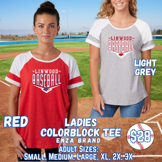 LINWOOD BASEBALL ADULT Ladies Color Block Short Sleeve Tee
