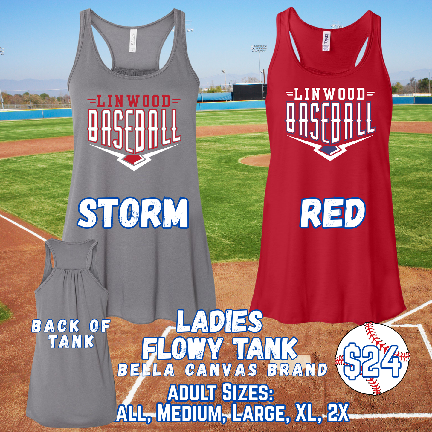 LINWOOD BASEBALL ADULT Ladies Tank Top