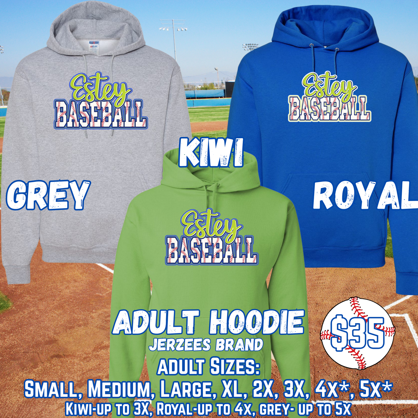 ESTEY BASEBALL ADULT Hooded Sweatshirt (JERZEES)