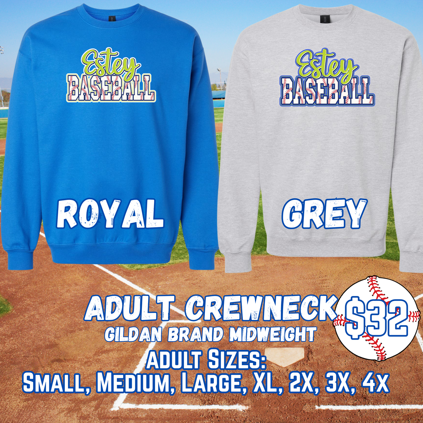 ESTEY BASEBALL ADULT Crewneck (Gildan)