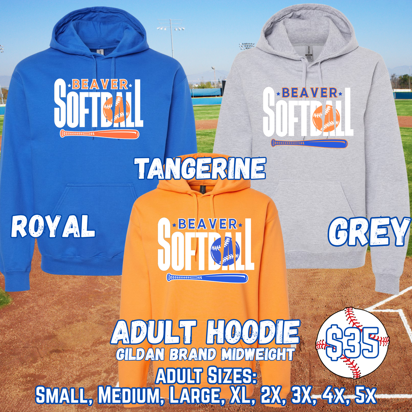 BEAVER SOFTBALL ADULT Hooded Sweatshirt (GILDAN)