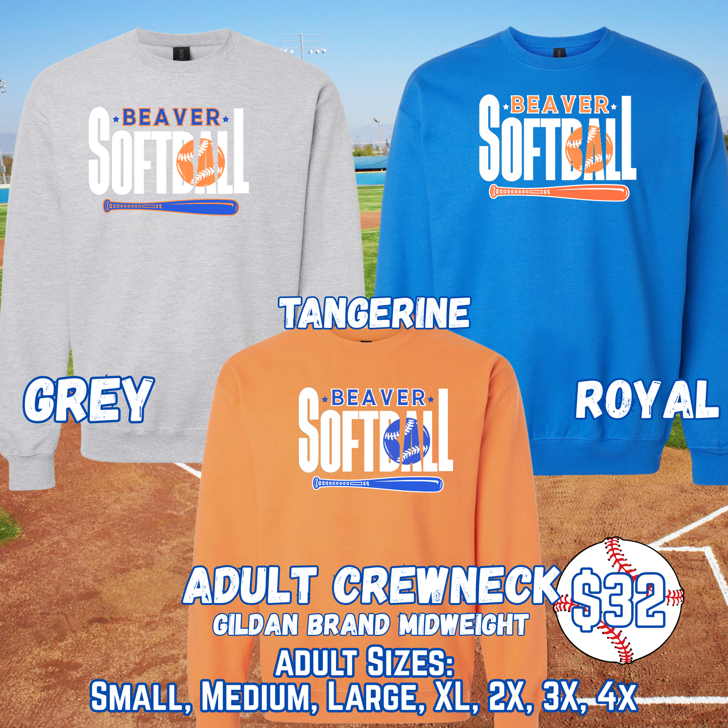 BEAVER SOFTBALL ADULT Crewneck (Gildan)
