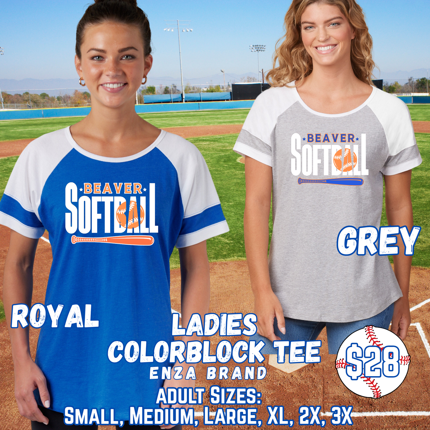BEAVER SOFTBALL ADULT Ladies Color Block Short Sleeve Tee