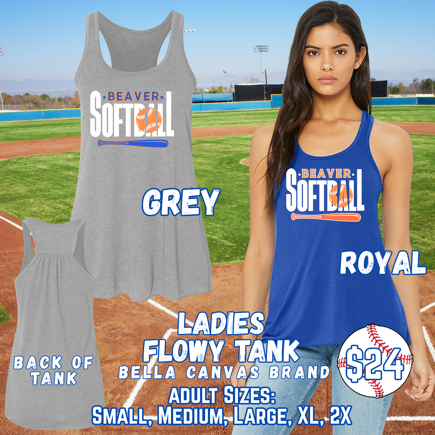 BEAVER SOFTBALL ADULT Ladies Tank Top