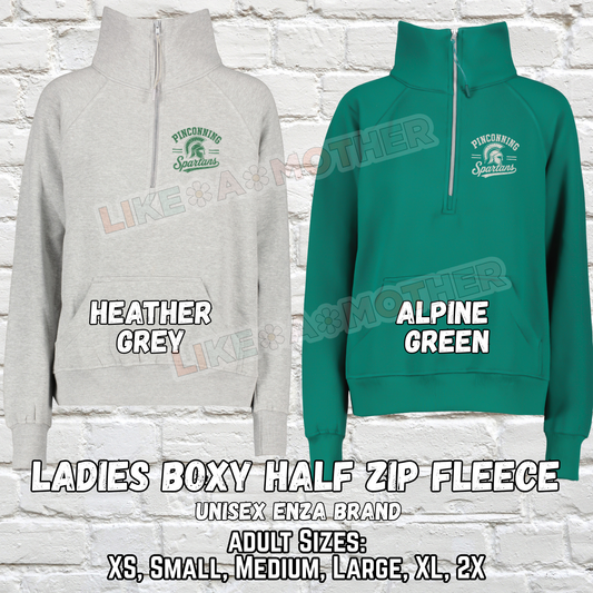 PINCONNING SPARTANS ADULT Ladies Boxy Half Zip Fleece (Vintage Design)