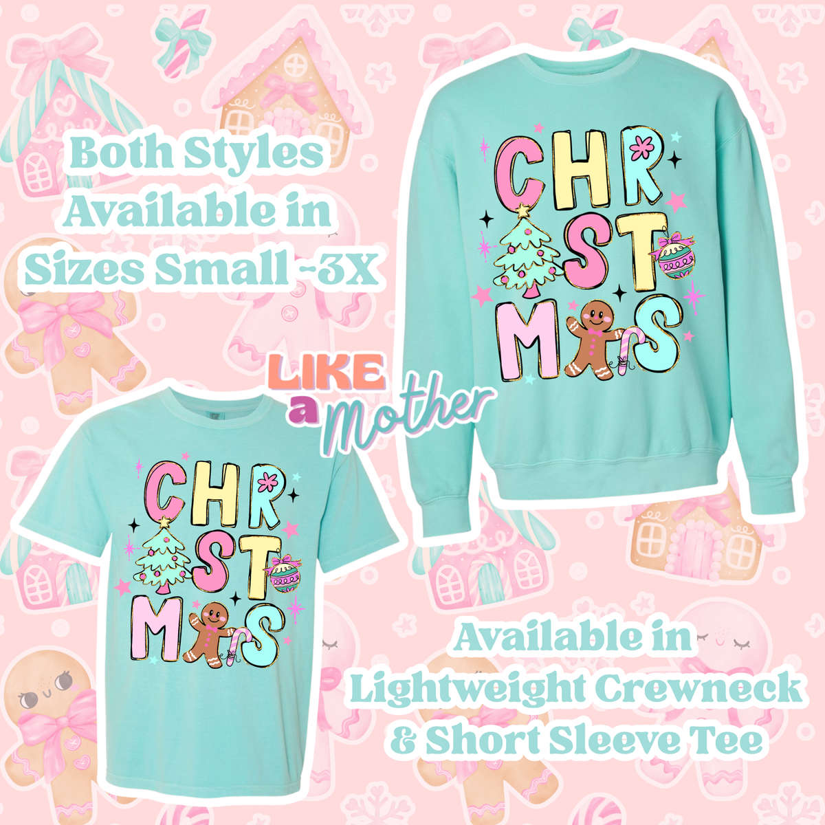 Pastel Christmas Gingerbread Tee & Crewneck