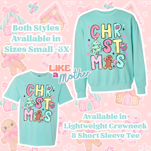 Pastel Christmas Gingerbread Tee & Crewneck