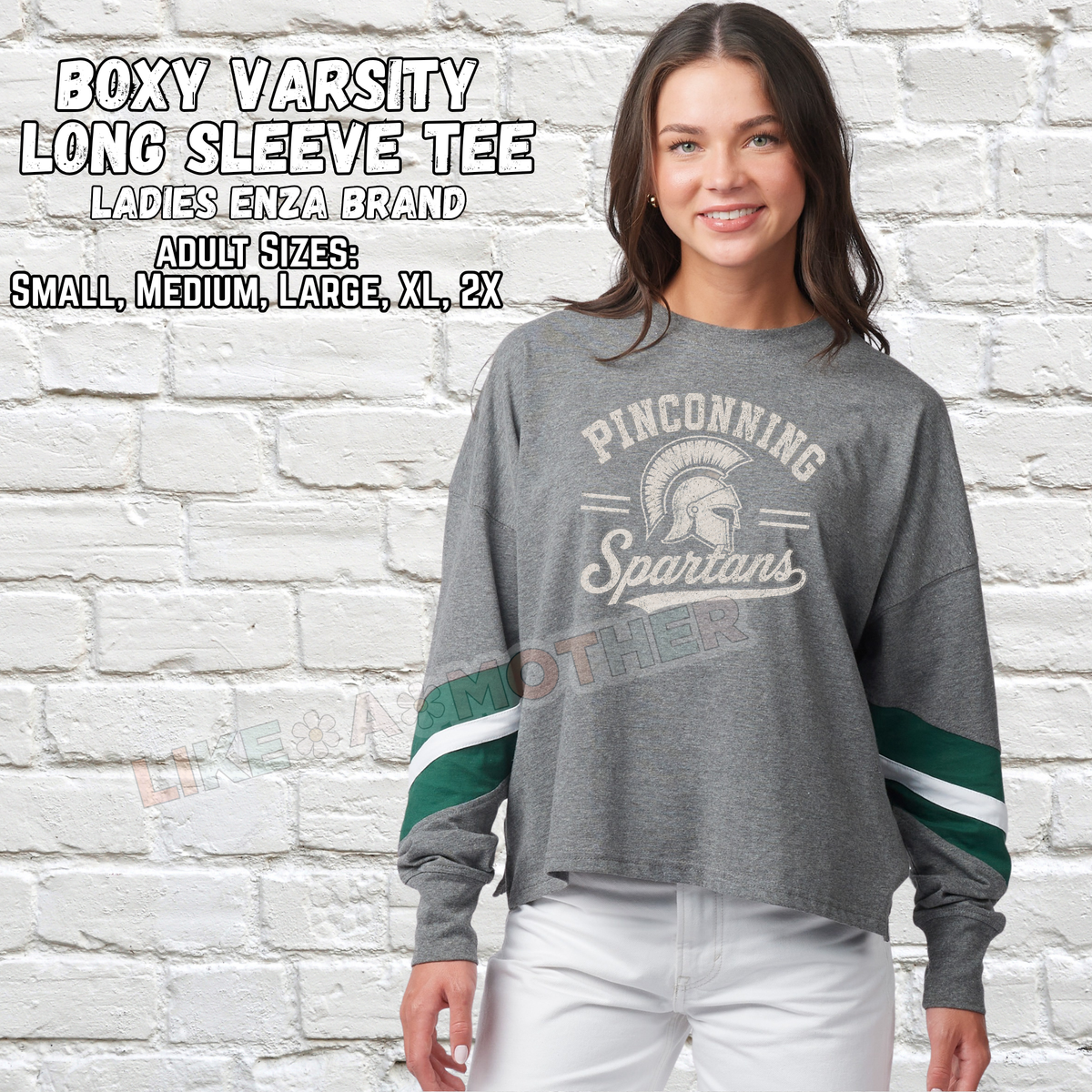 PINCONNING SPARTANS Ladies Boxy Varsity Long Sleeve Tee (Vintage Design)