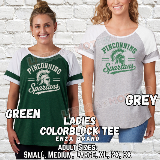 PINCONNING SPARTANS ADULT Ladies Color Block Short Sleeve Tee (Vintage Design)
