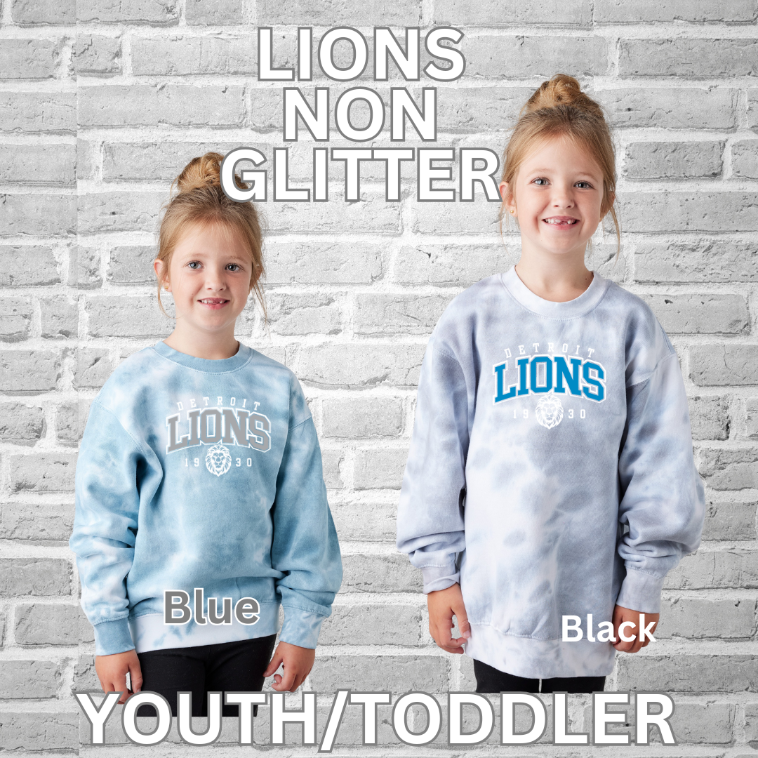 Lions Youth Premium Tie Dye Sweatshirt Tee (Glitter & Non Glitter)