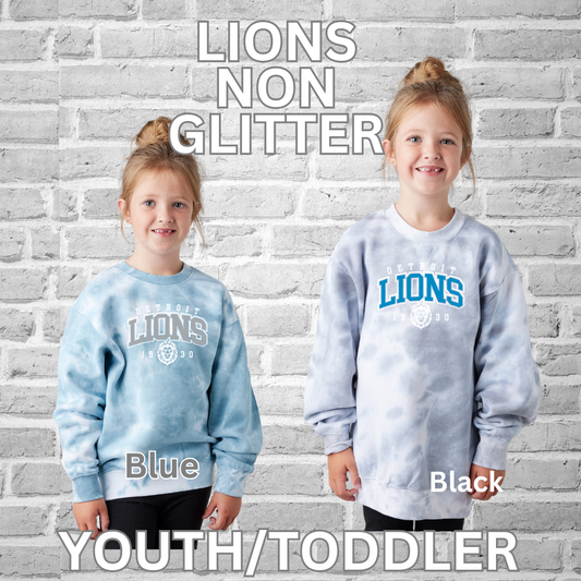 Lions Youth Premium Tie Dye Sweatshirt Tee (Glitter & Non Glitter)