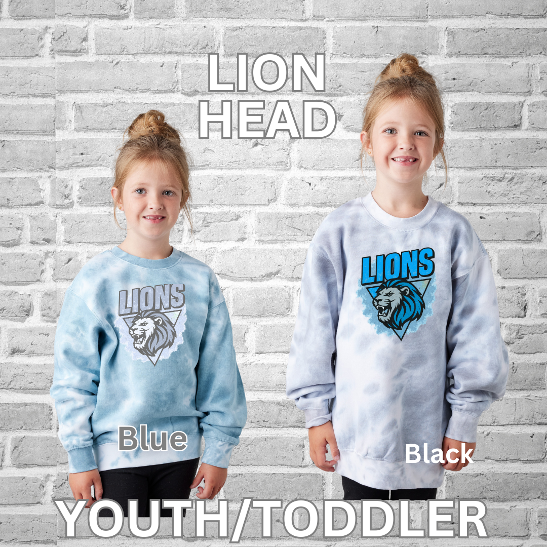 Lions Youth Premium Tie Dye Sweatshirt Tee (Game Day & Lion Head)